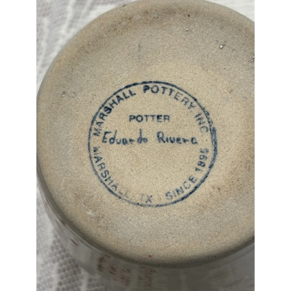 Marshall‎ Pottery Eduardo Rivera Blue Frog Stoneware Crock Jar with Lid Texas